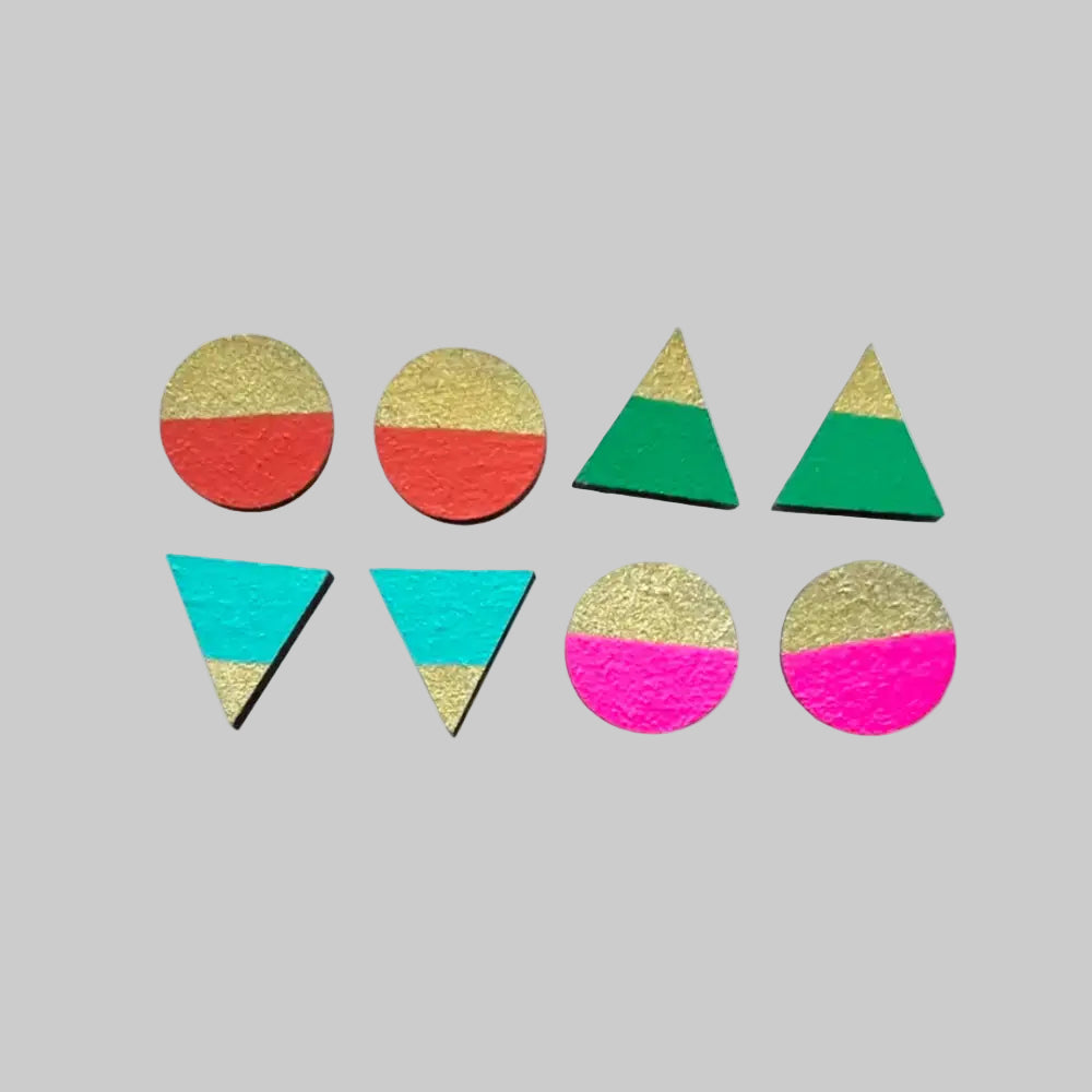 Handmade Retro Brights Gold Edge Stud Earrings Set Fun
