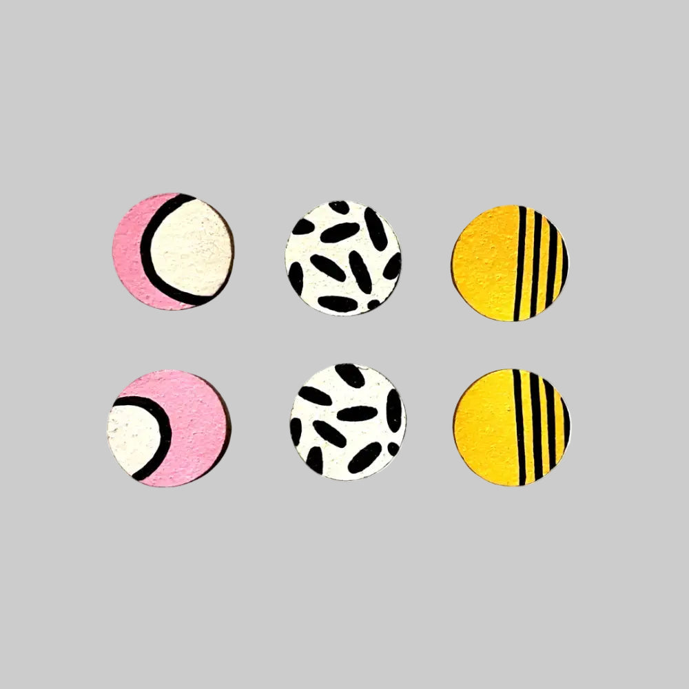 Handmade tropical mini stud earrings set hand painted wood