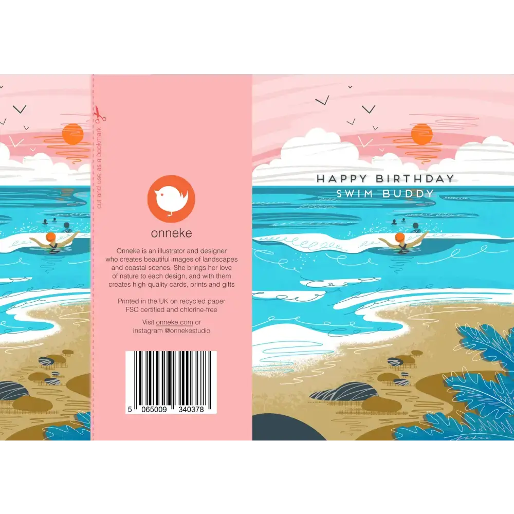 Happy birthday swim buddy greeting card - wild swimming card - greetings card