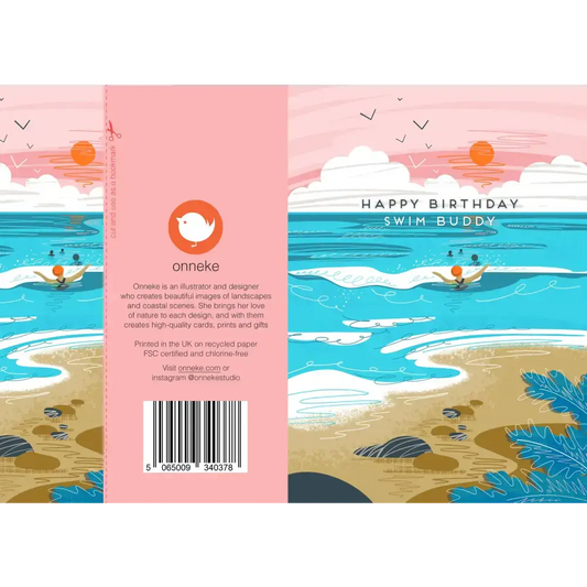 Happy birthday swim buddy greeting card - wild swimming card - greetings card