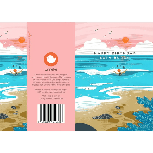 Happy birthday swim buddy greeting card - wild swimming card - The Red Squirrel