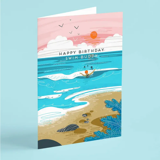 Happy birthday swim buddy greeting card - wild swimming card - greetings card