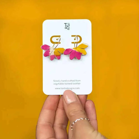 Leather Petal Hoop Earrings - Multiple Colours - The Red Squirrel