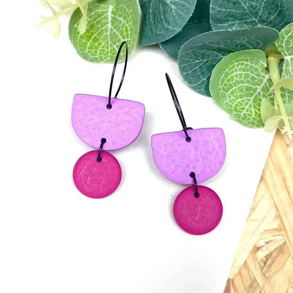 Lilac Colour Block Hoop Earrings - Polymer Clay - The Red Squirrel