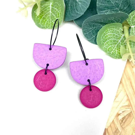 Lilac Colour Block Hoop Earrings - Polymer Clay - The Red Squirrel