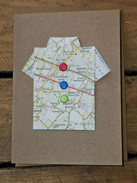 Map Shirt Greetings Card - Handmade by The Red Squirrel - The Red Squirrel