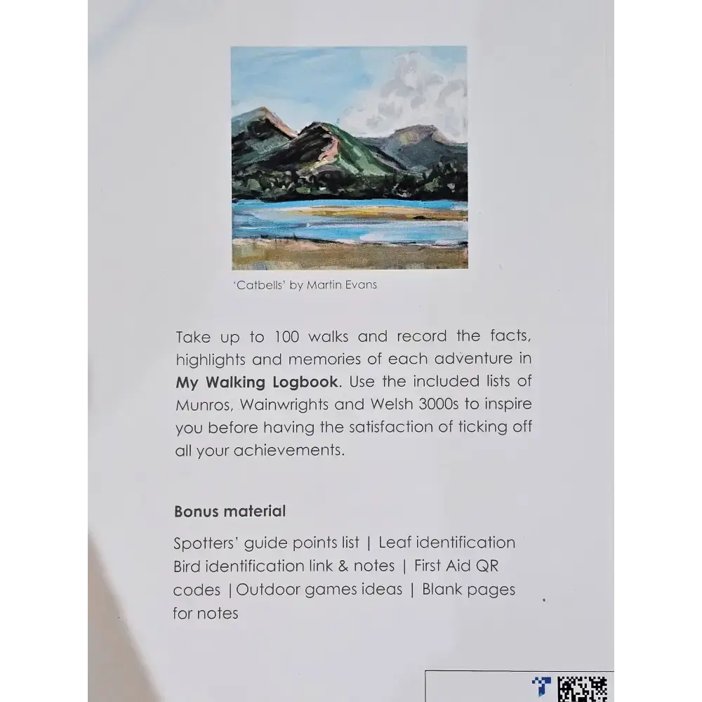 Cover of My Walking Logbook showing artwork and features for recording walking adventures and bonus materials.