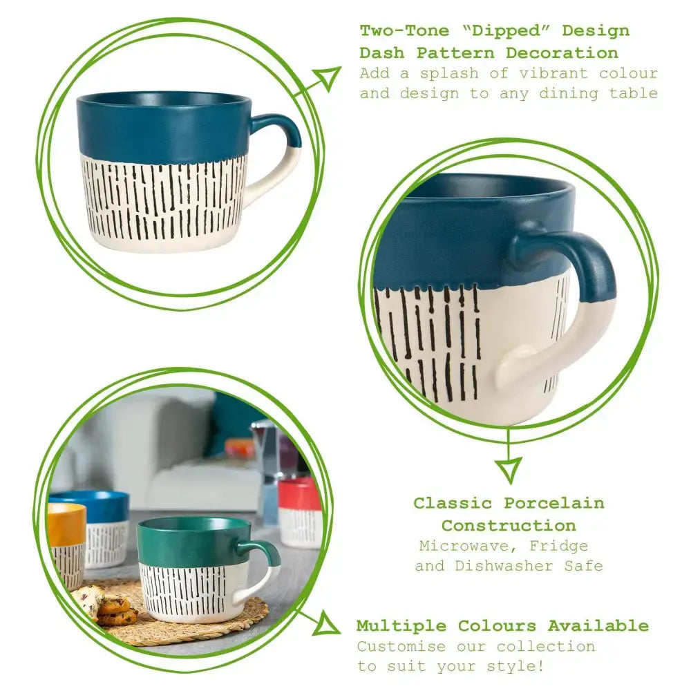 Nicola Spring Ceramic Dipped Dash Coffee Mug - 385ml - Blue