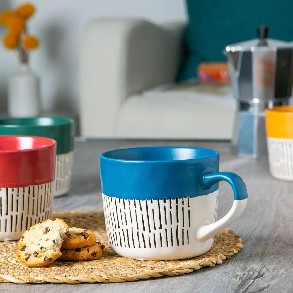 Nicola Spring Ceramic Dipped Dash Coffee Mug - 385ml - Blue