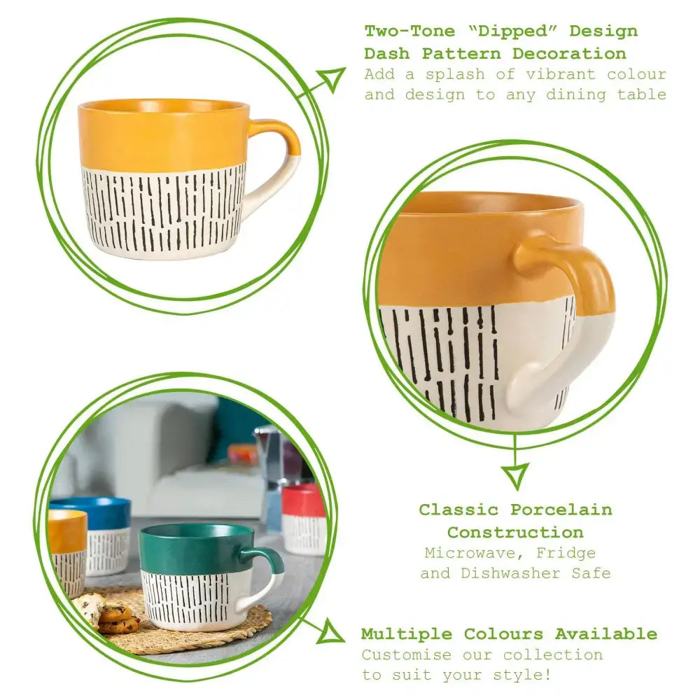 Nicola Spring Ceramic Dipped Dash Coffee Mug 385ml Mustard