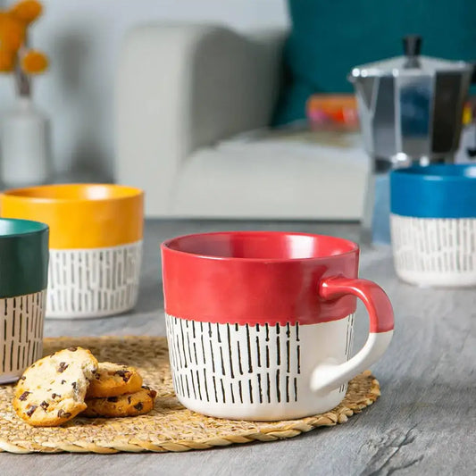 Nicola Spring Ceramic Dipped Dash Coffee Mug - 385ml - Red