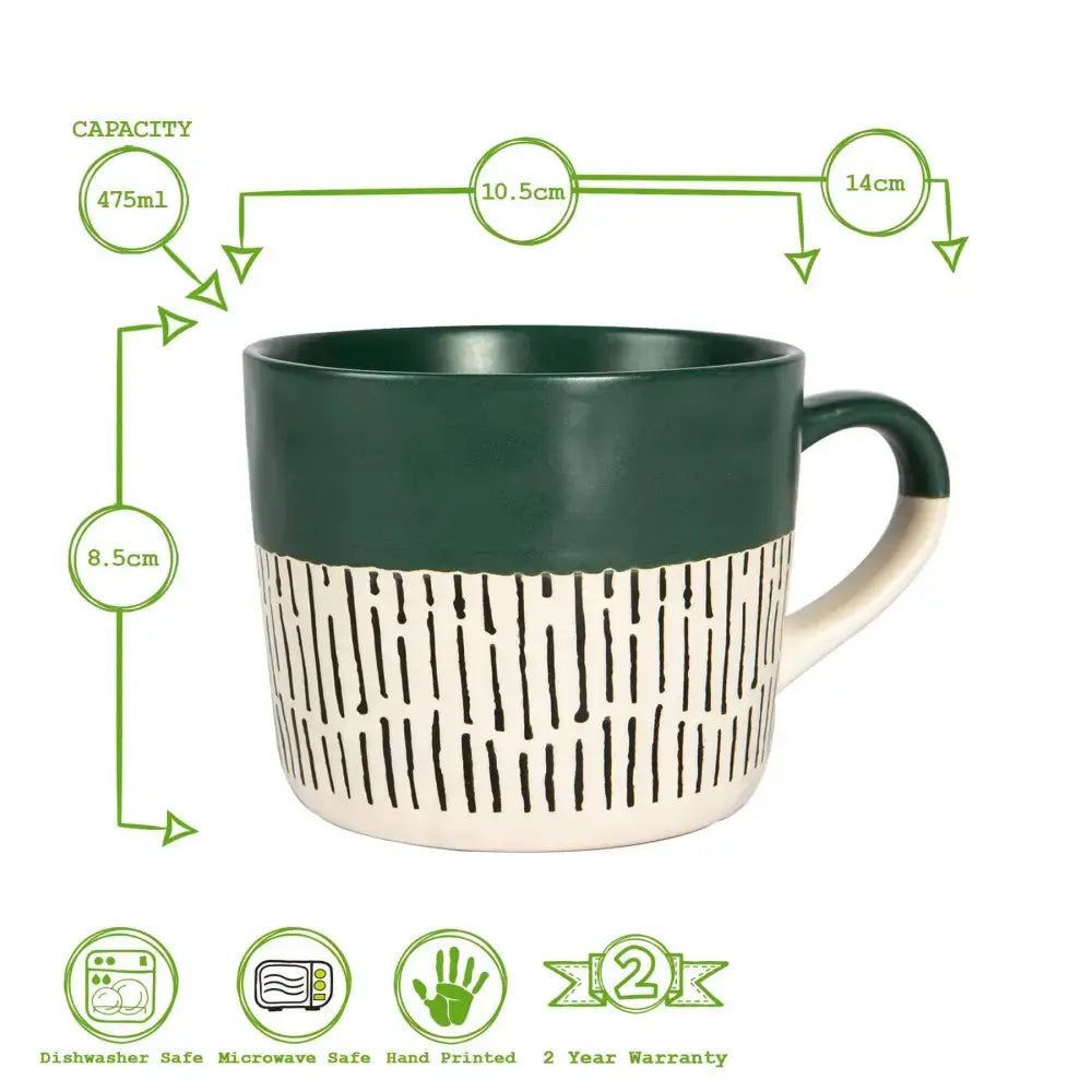 Nicola Spring Ceramic Dipped Dash Coffee Mug - 385ml - Sage