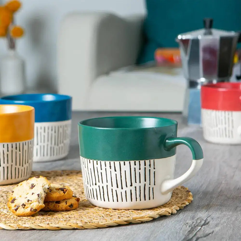 Nicola Spring Ceramic Dipped Dash Coffee Mug - 385ml - Sage