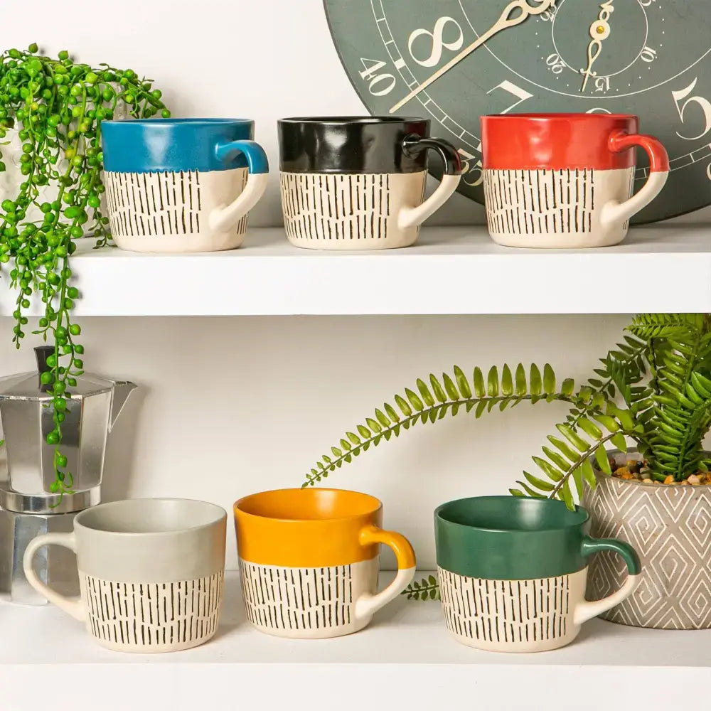 Nicola Spring Ceramic Dipped Dash Coffee Mug - 385ml - Sage