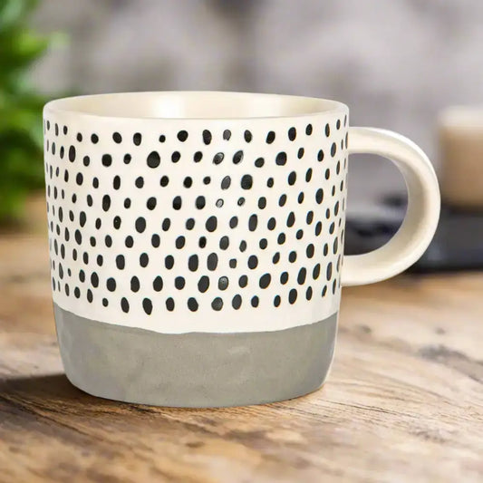 Nicola Spring Ceramic Dipped Dots Coffee Mug - 385ml - Grey - Mug