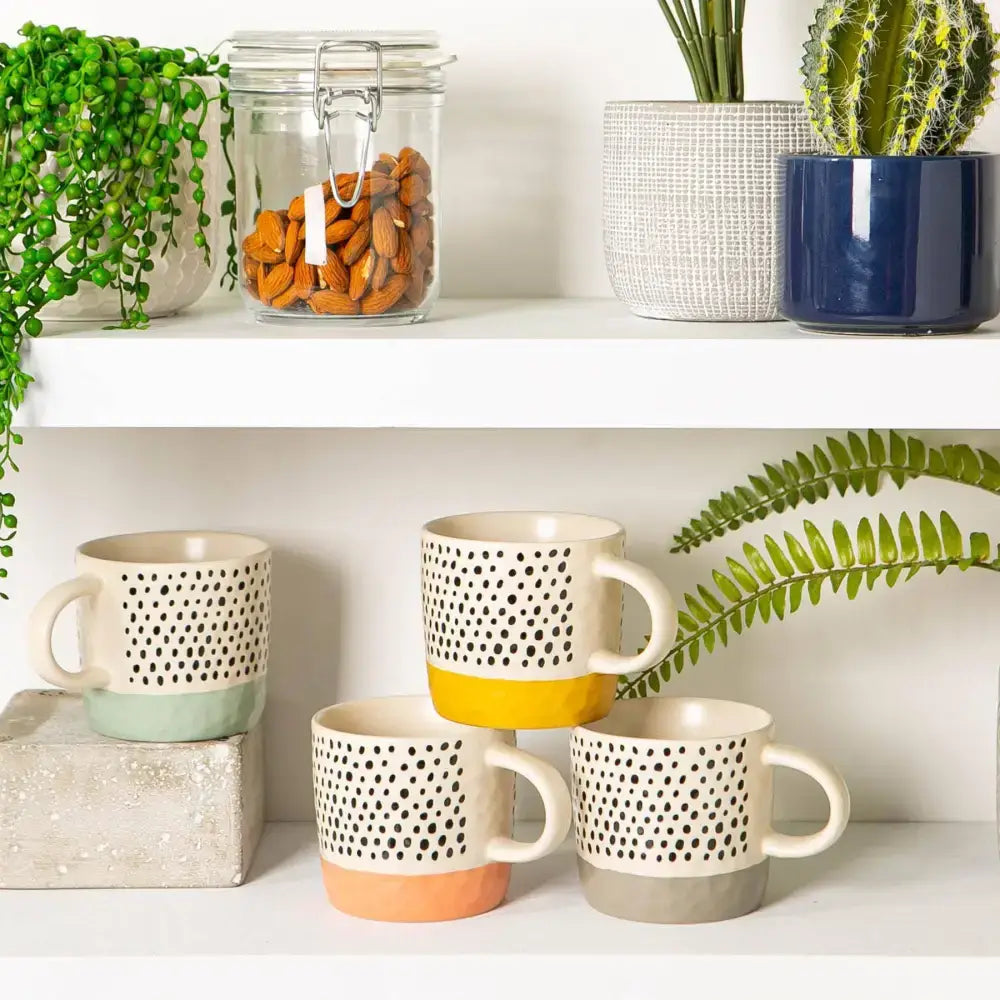 Nicola Spring Ceramic Dipped Dots Coffee Mug 385ml Mustard