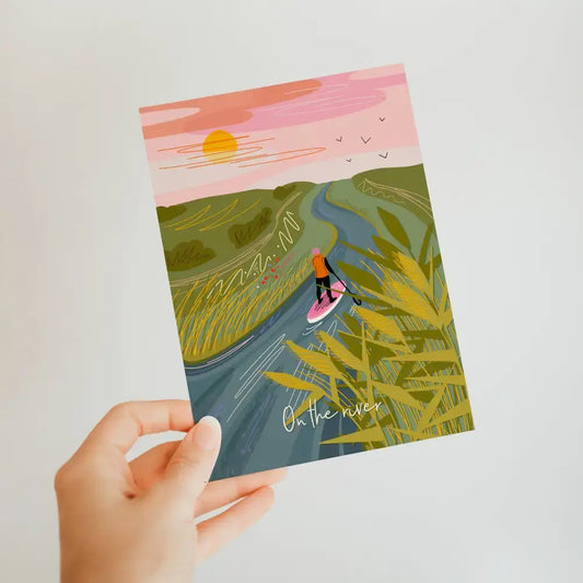 On the river - Paddle boarding greeting card - greetings card