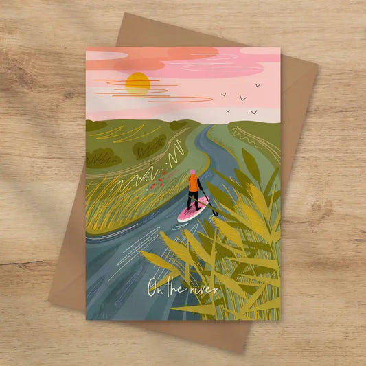 On the river - Paddle boarding greeting card - greetings card