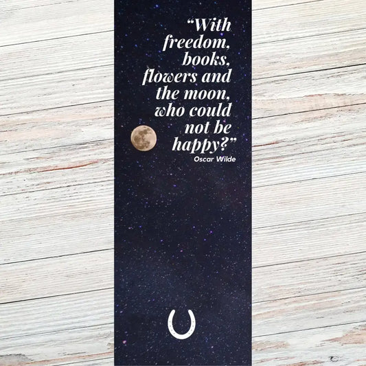 Oscar Wilde quote bookmark featuring a starry background, highlighting a literary quote for stylish book lovers.