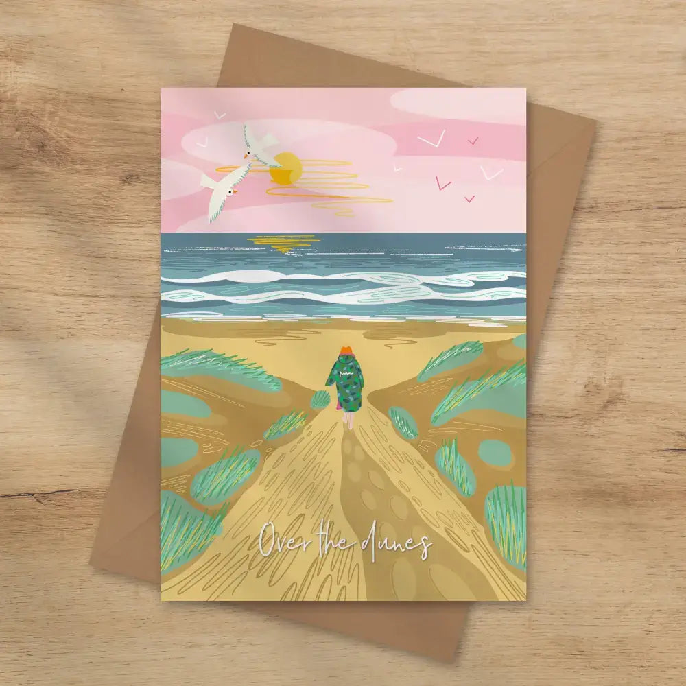 Over the dunes greeting card - wild swimming card dry robe - greetings card