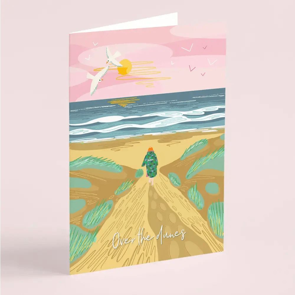 Over the dunes greeting card - wild swimming card dry robe - The Red Squirrel