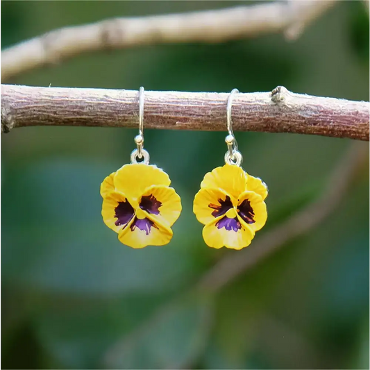 Pansy Yellow Flower Drop Hook Earrings