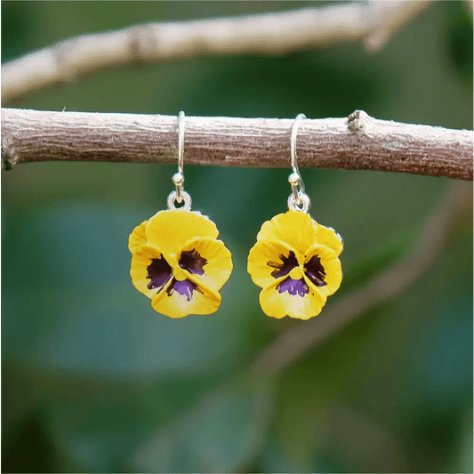 Pansy Yellow Flower Single Drop Hook Earrings - The Red Squirrel