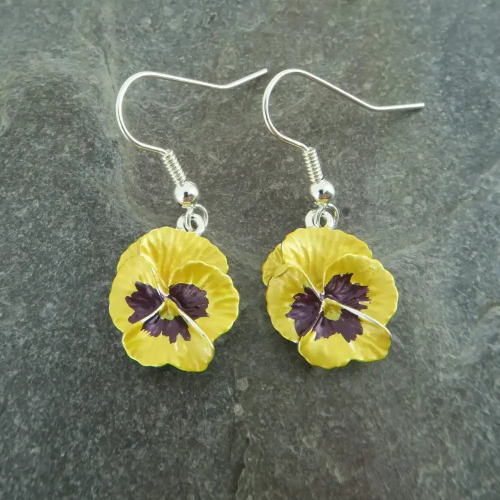 Pansy Yellow Flower Drop Hook Earrings