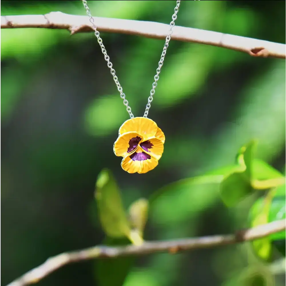 Pansy Yellow Flower Pendant Necklace