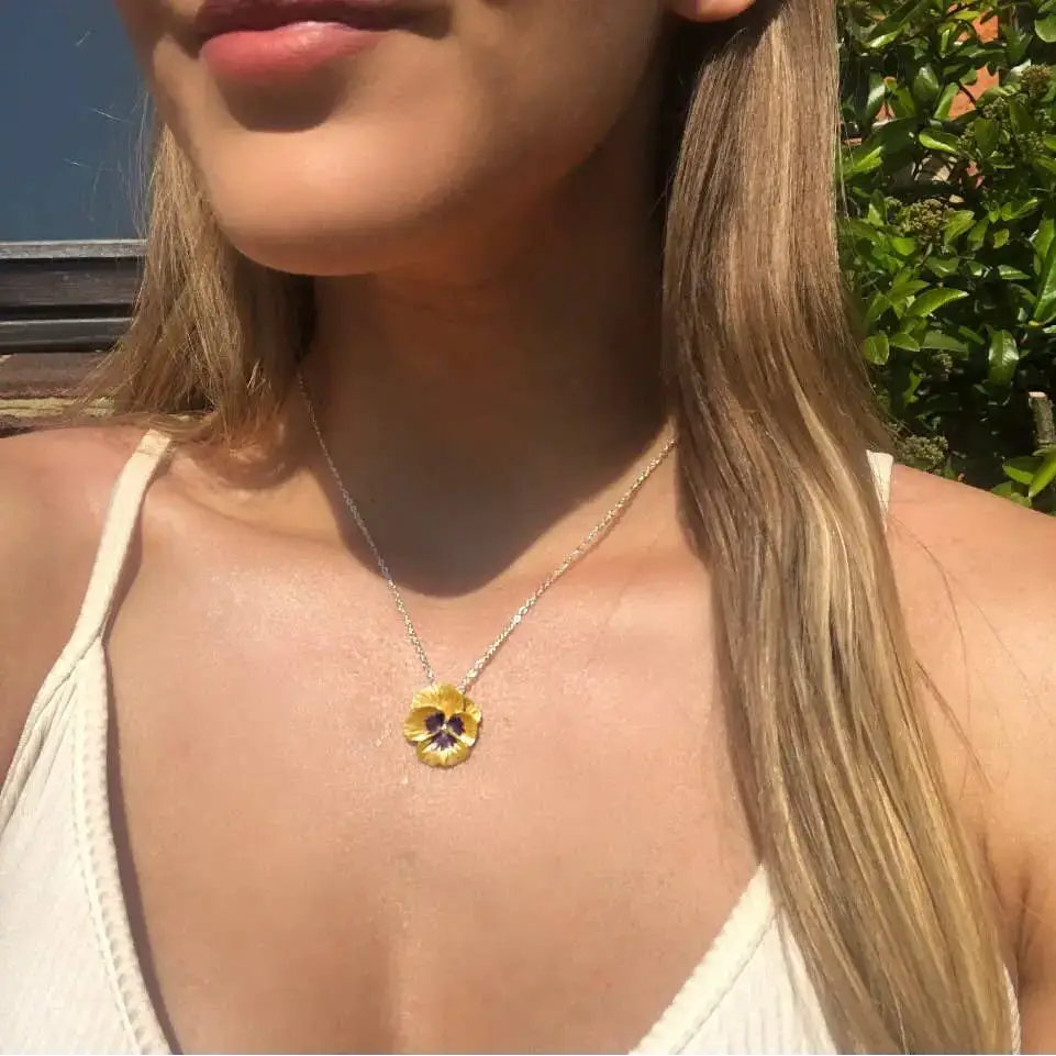 Pansy Yellow Flower Pendant Necklace