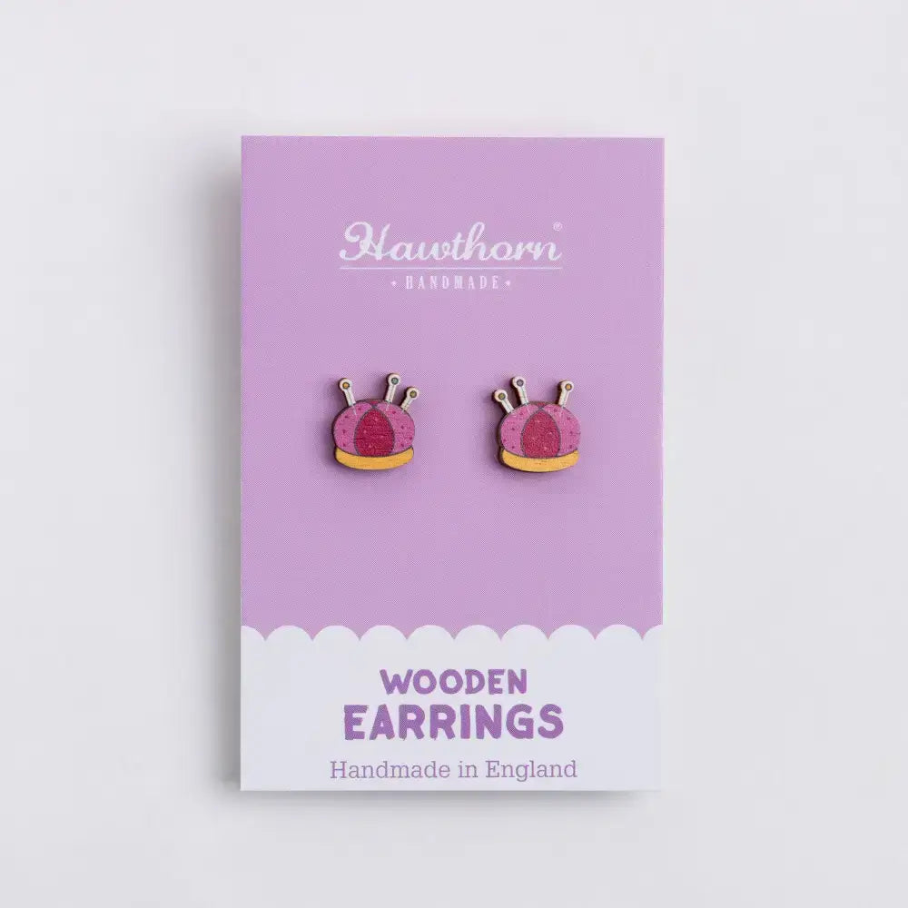 Pincushion Wooden Earrings - Craft Jewellery