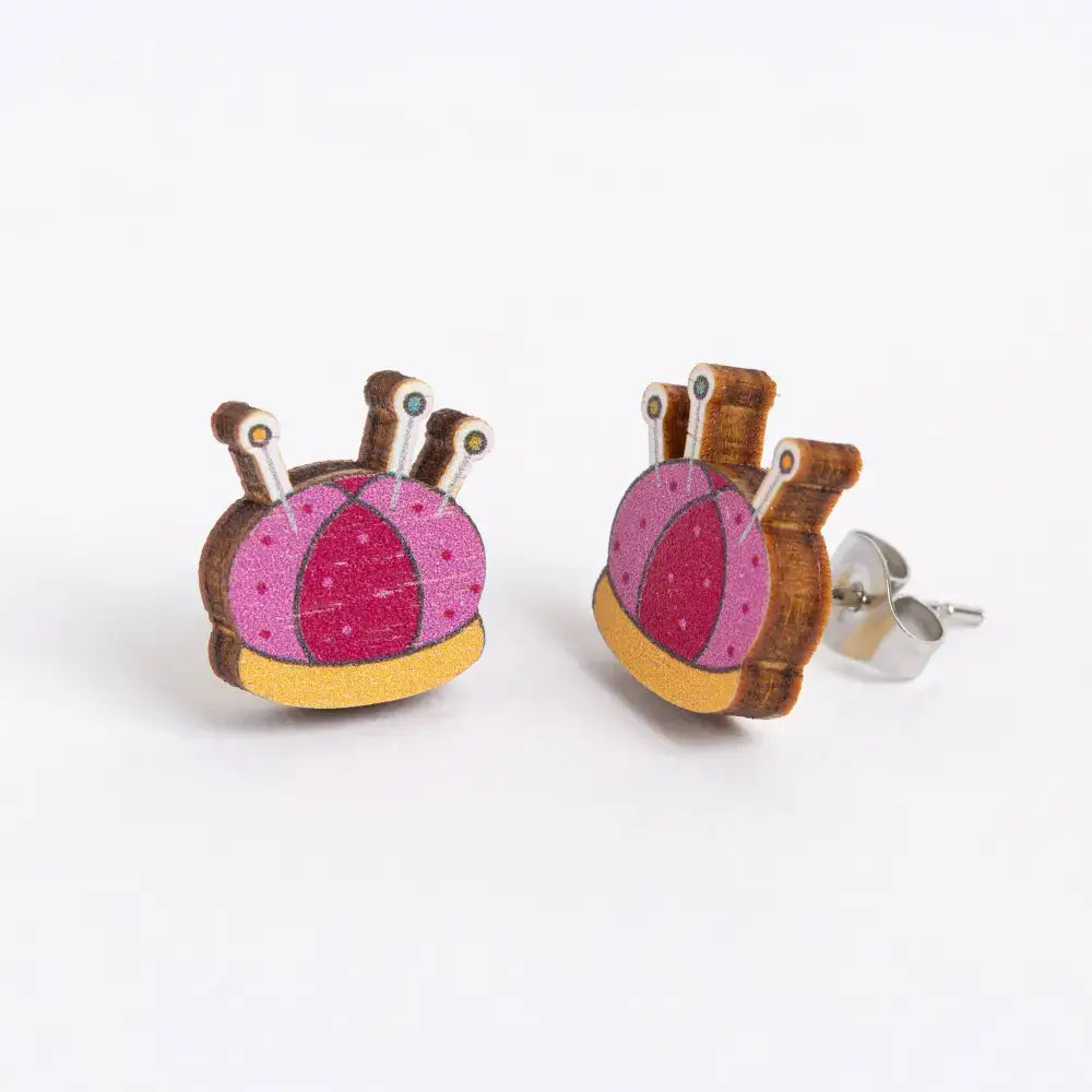 Pincushion Wooden Earrings - Craft Jewellery