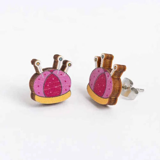 Pincushion Wooden Earrings - Craft themed Jewellery - The Red Squirrel
