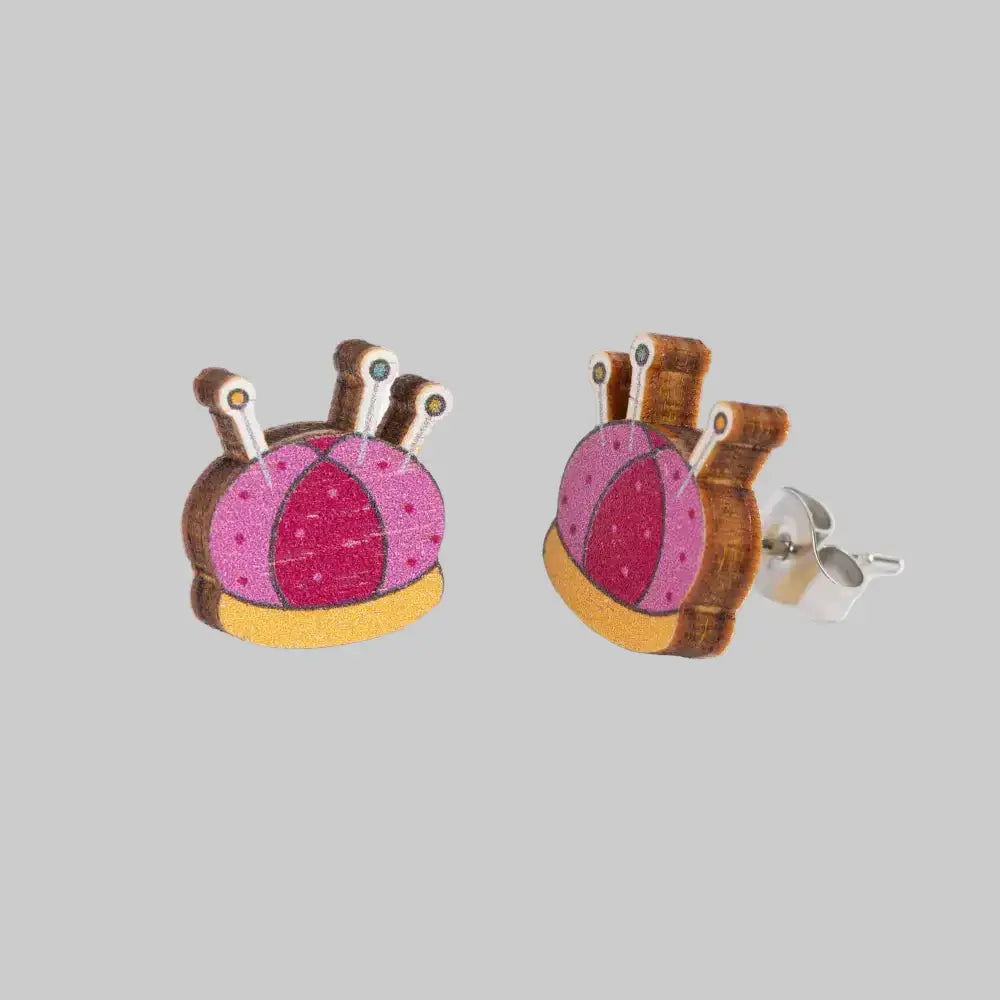 Pincushion Wooden Earrings - Craft themed Jewellery
