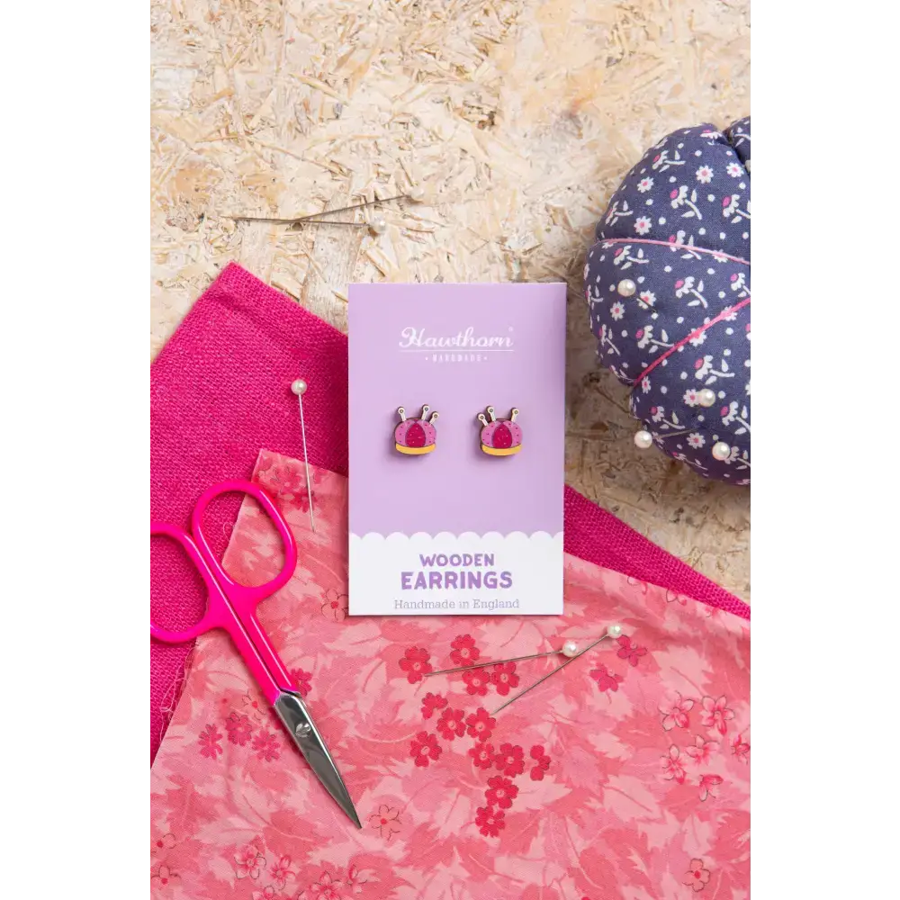 Pincushion Wooden Earrings - Craft Jewellery