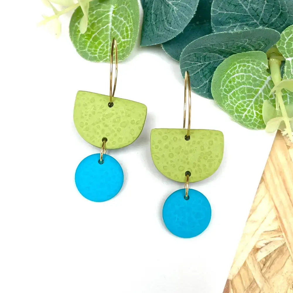 Pistachio Green Colour Block Hoop Earrings - Polymer Clay - Dangle - Turquoise / Hoop - Black