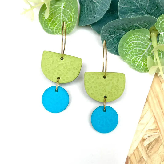 Pistachio Green Colour Block Hoop Earrings - Polymer Clay - Dangle - Turquoise / Hoop - Black