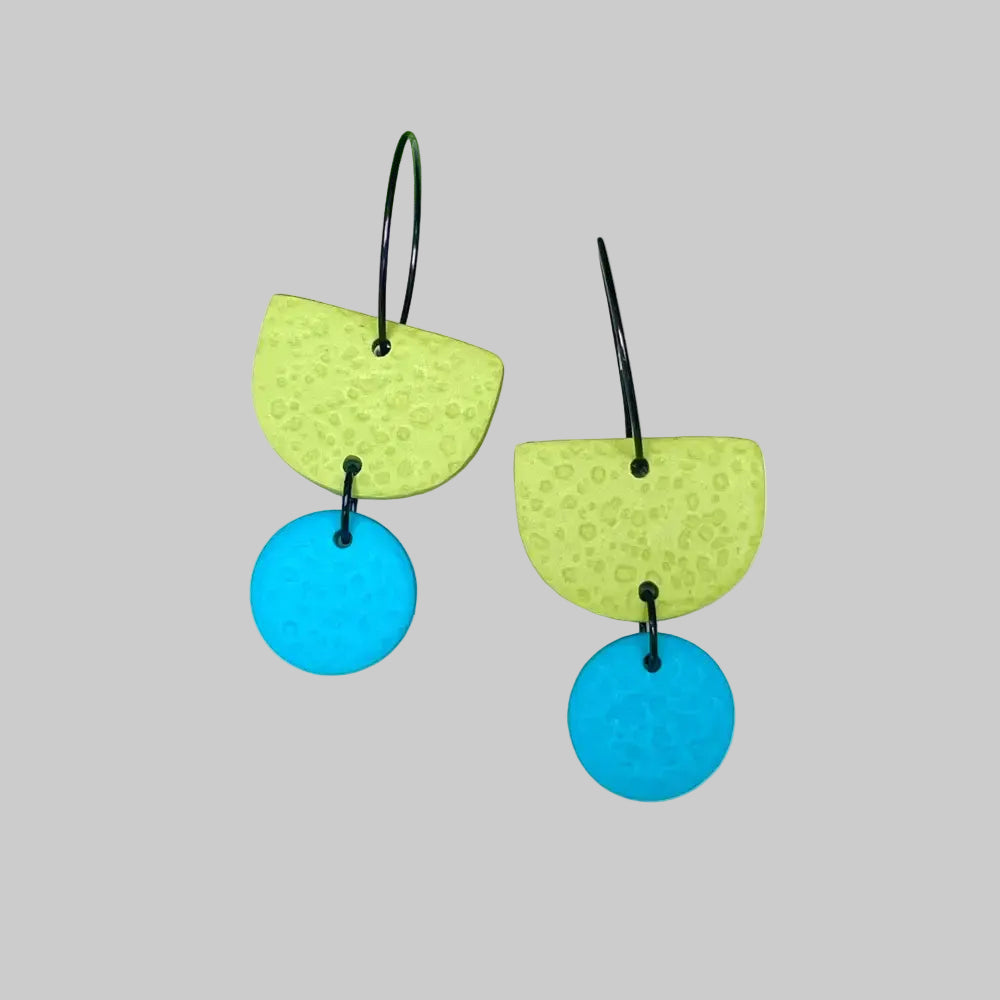 Pistachio Green Colour Block Hoop Earrings - Polymer Clay - Dangle - Turquoise / Hoop - Black