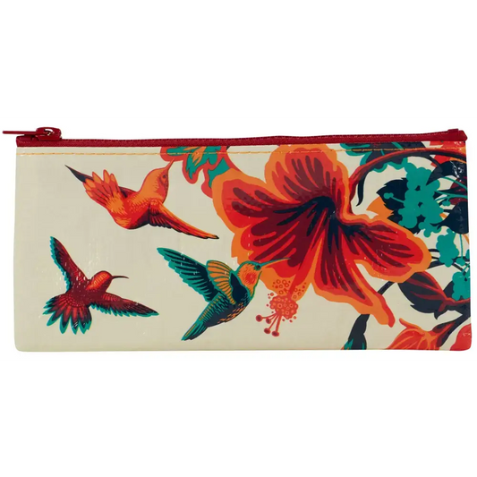 Colorful pencil case featuring vibrant birds and flowers, perfect for organizing your writing tools.