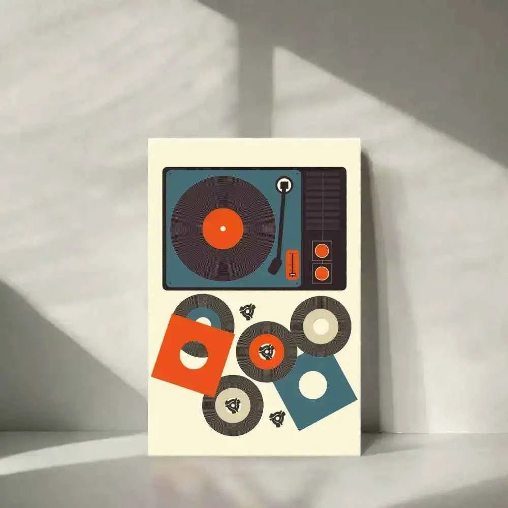 Record Players with Records Greetings Card - The Red Squirrel