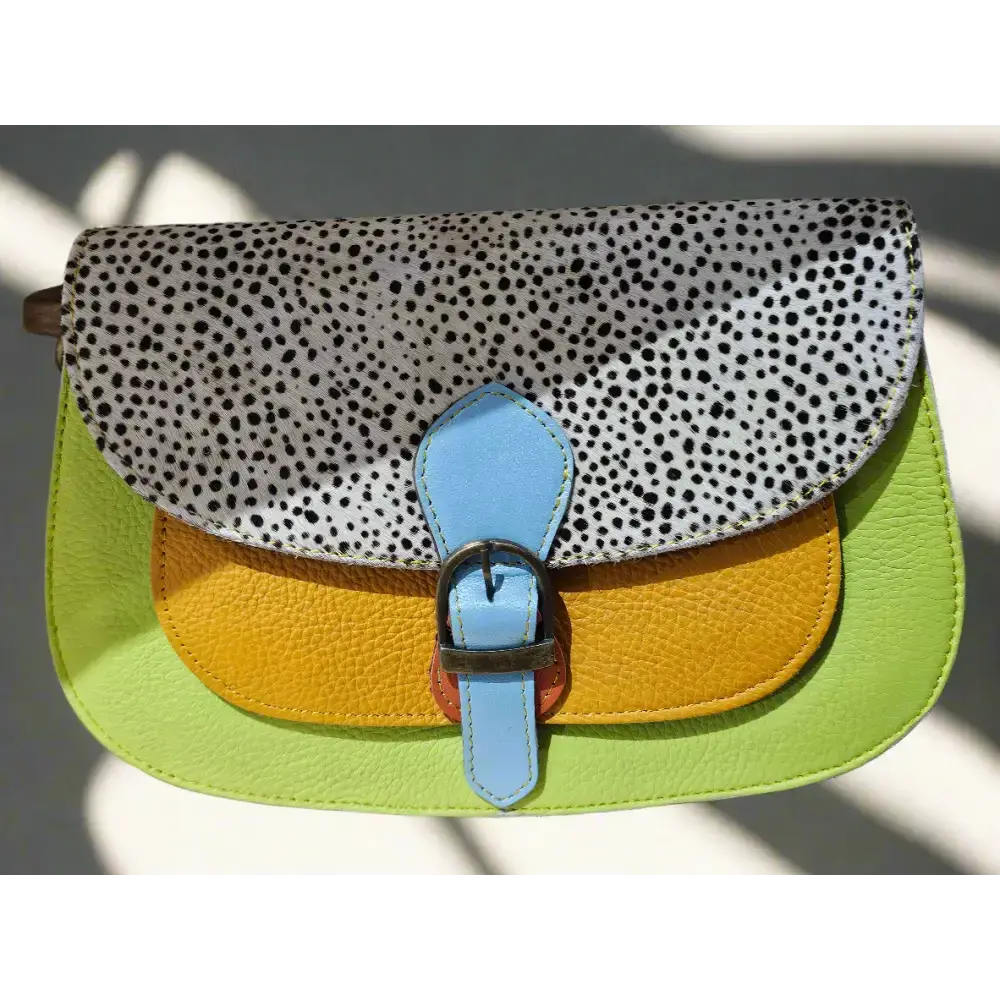 Recycled Leather Multicoloured Crossbody Bag - Handmade