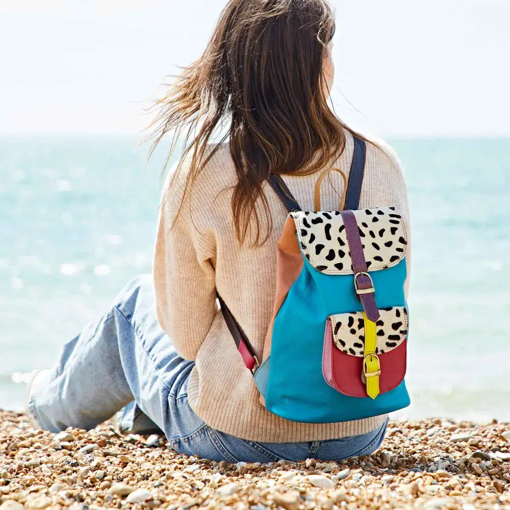 Recycled Multicoloured Leather Backpack - Handmade