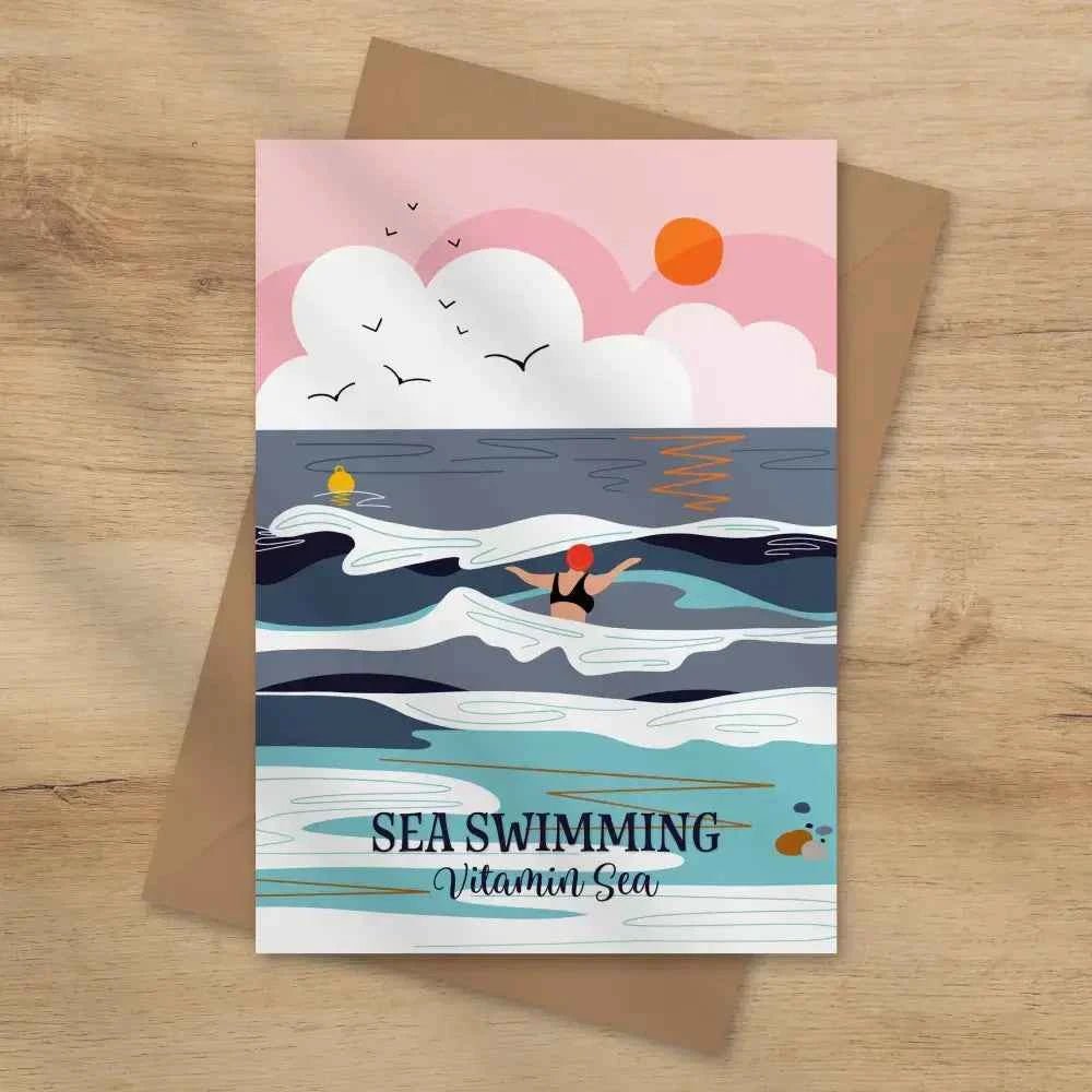 Sea swimming Vitamin sea greeting card - wild swimming card - The Red Squirrel