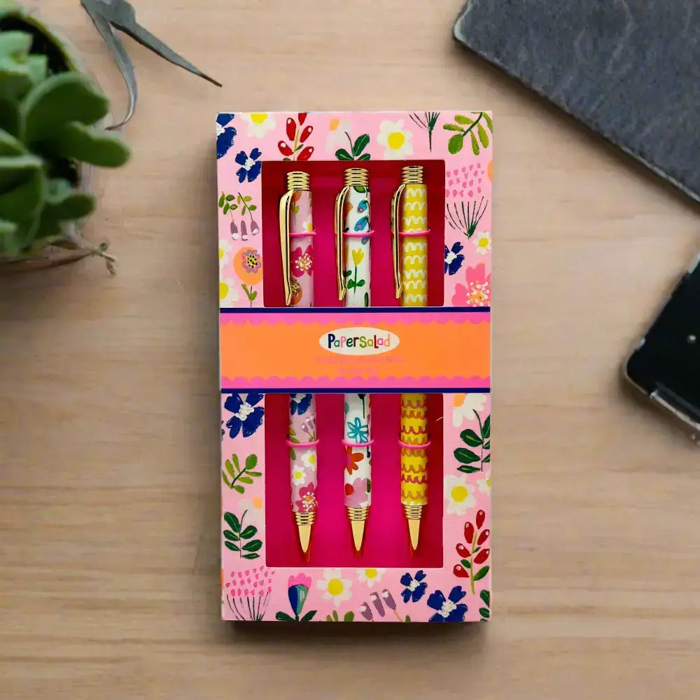 Set of 3 ballpoint pens - Paper Salad Floral and Waves - Pens