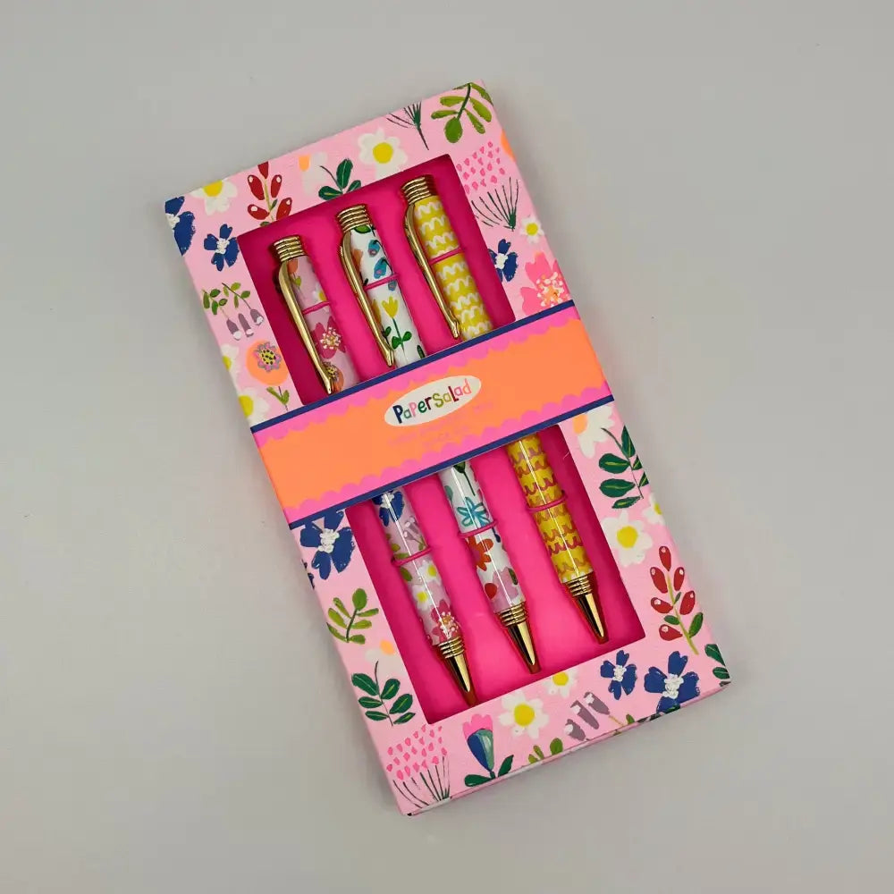 Set of 3 ballpoint pens - Paper Salad Floral and Waves