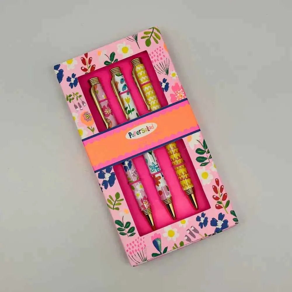 Set of 3 ballpoint pens - Paper Salad Floral and Waves - The Red Squirrel