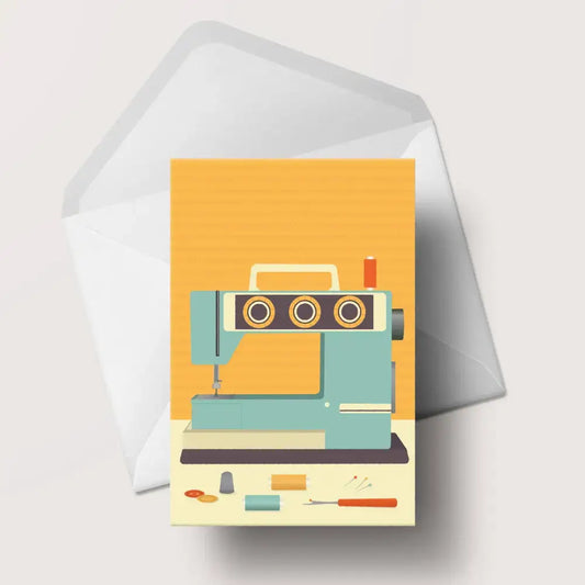 Sewing Machine Greeting Card - Blue