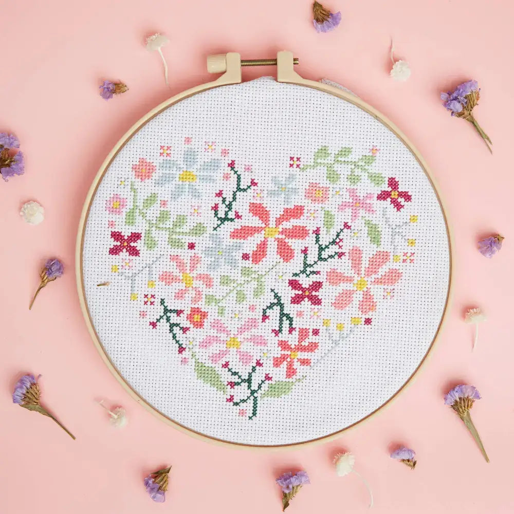 Simply Make Cross Stitch Craft Kit - Floral Heart Design