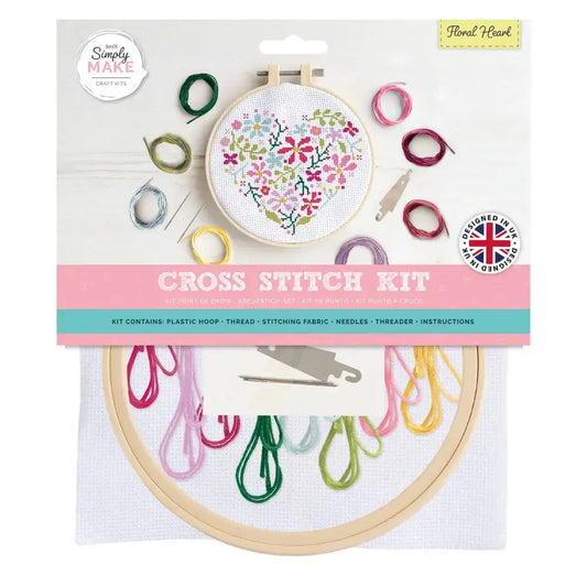 Simply Make Cross Stitch Craft Kit - Floral Heart Design