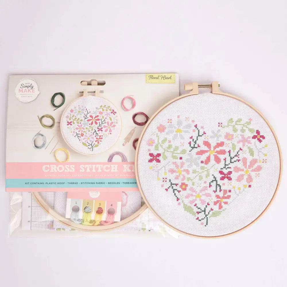 Simply Make Cross Stitch Craft Kit - Floral Heart Design